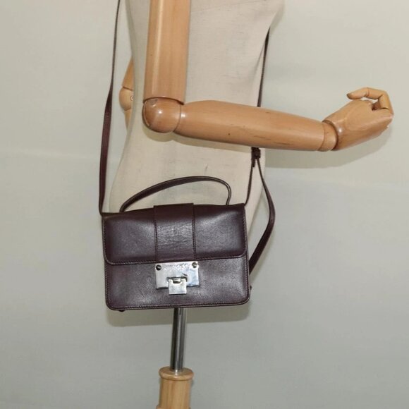 Jimmy Choo Hand Bag Leather Bordeaux Silver Auth BA5034 - Picture 14 of 16